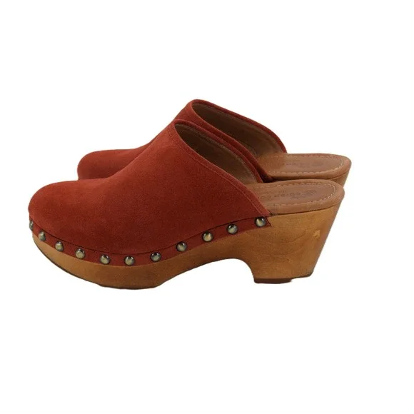 Corso Como Suede Studded Platform Clog Mules Women's Size 7 Rust Orange